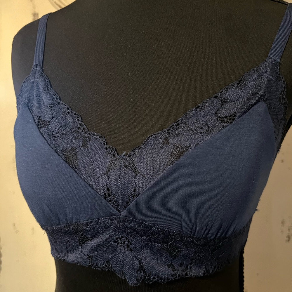 Eberjey Blue Lace Trim Bra Intimates - Picture 2 of 7